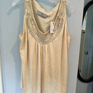Sleveless Tank Top with Beading. Tan colored. Brand New. Never Worn. Tags On.